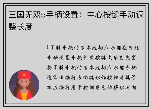 三国无双5手柄设置：中心按键手动调整长度
